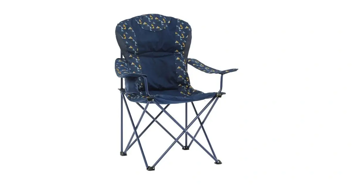 Blue Hi-Gear Kentucky Classic camping chair with yellow triangle pattern