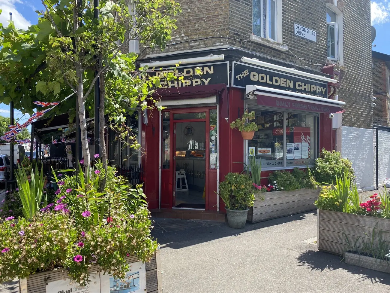 Exterior of The Golden Chippy in Greenwich, a popular London fish and chip shop