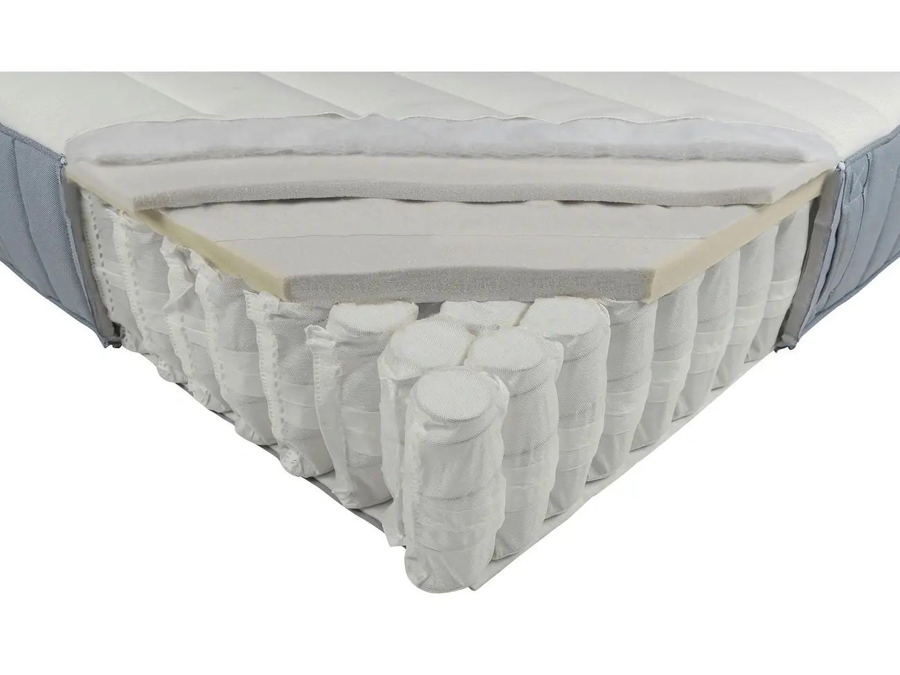 Cutaway view showing the pocket springs and foam layers inside an Ikea Valevåg mattress
