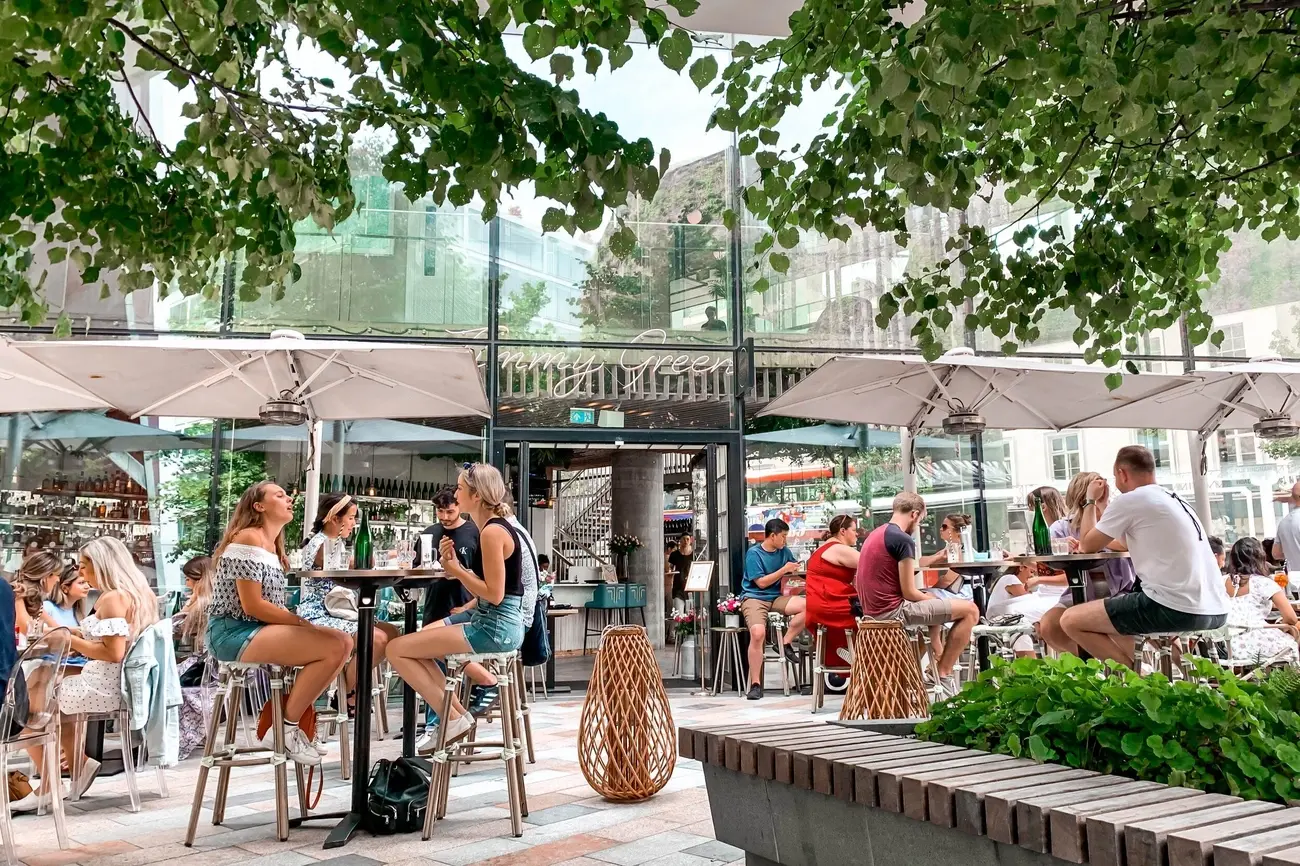 Sunny outdoor seating area at Timmy Green in Victoria, perfect for an Aussie-style brunch