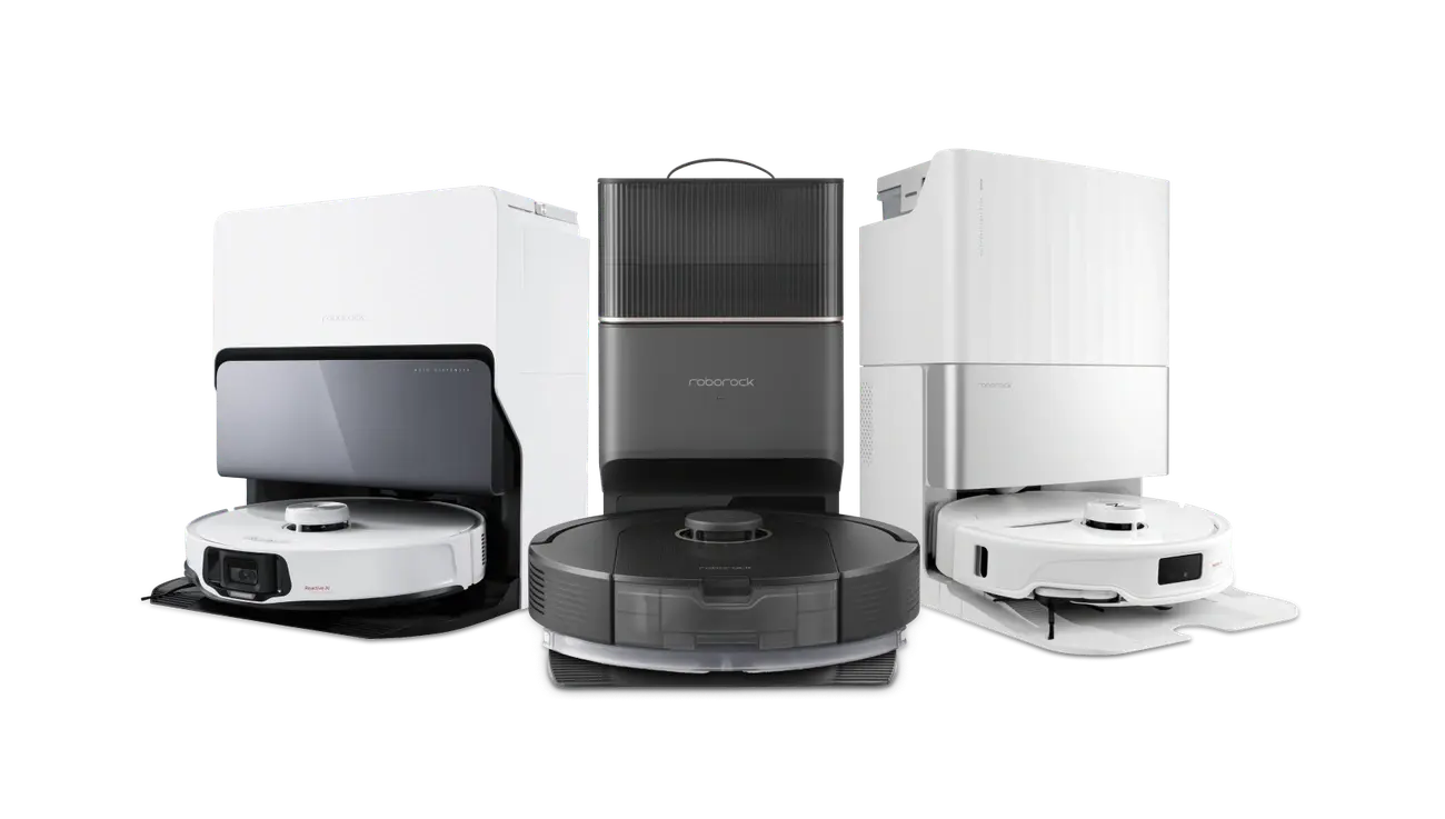 Three different Roborock robot vacuum models side-by-side