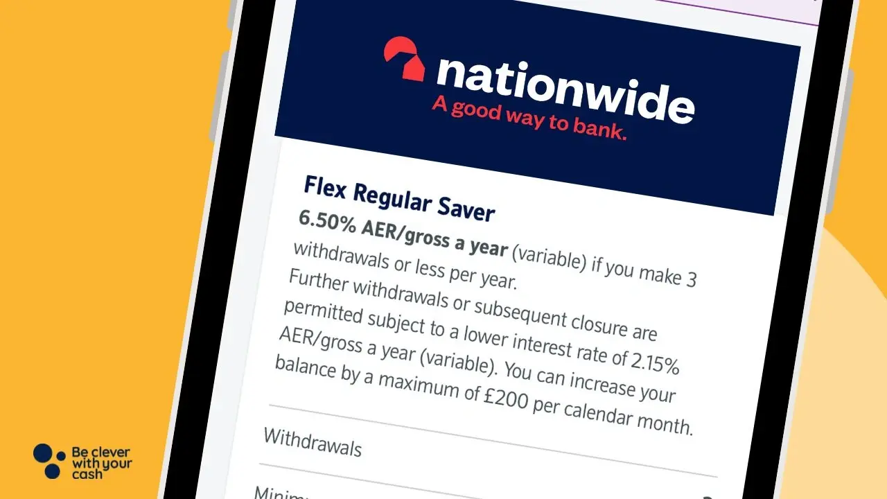 Close-up of Nationwide Flex Regular Saver account details on a screen