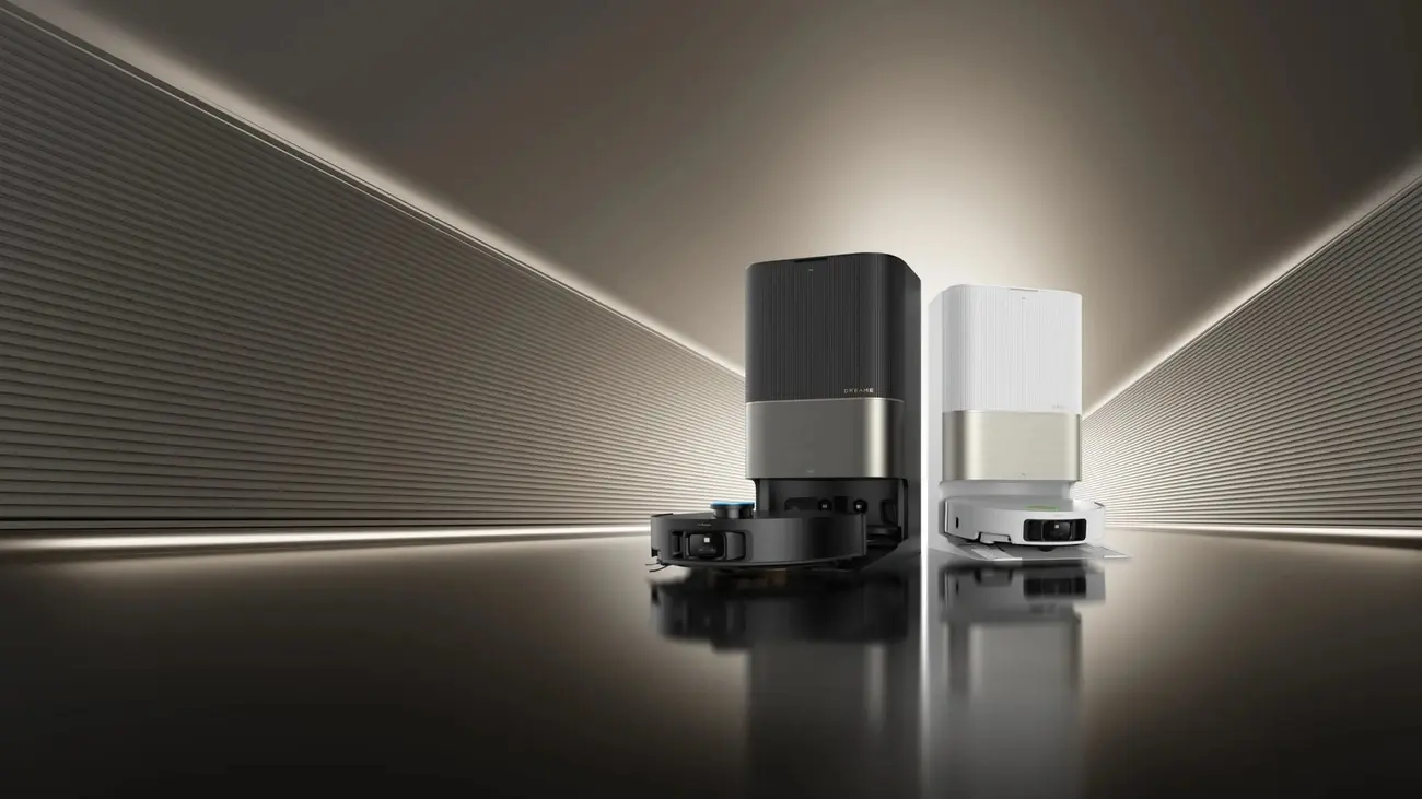 Black and white Dreame X50 Ultra Robot Vacuum models in a sleek setting