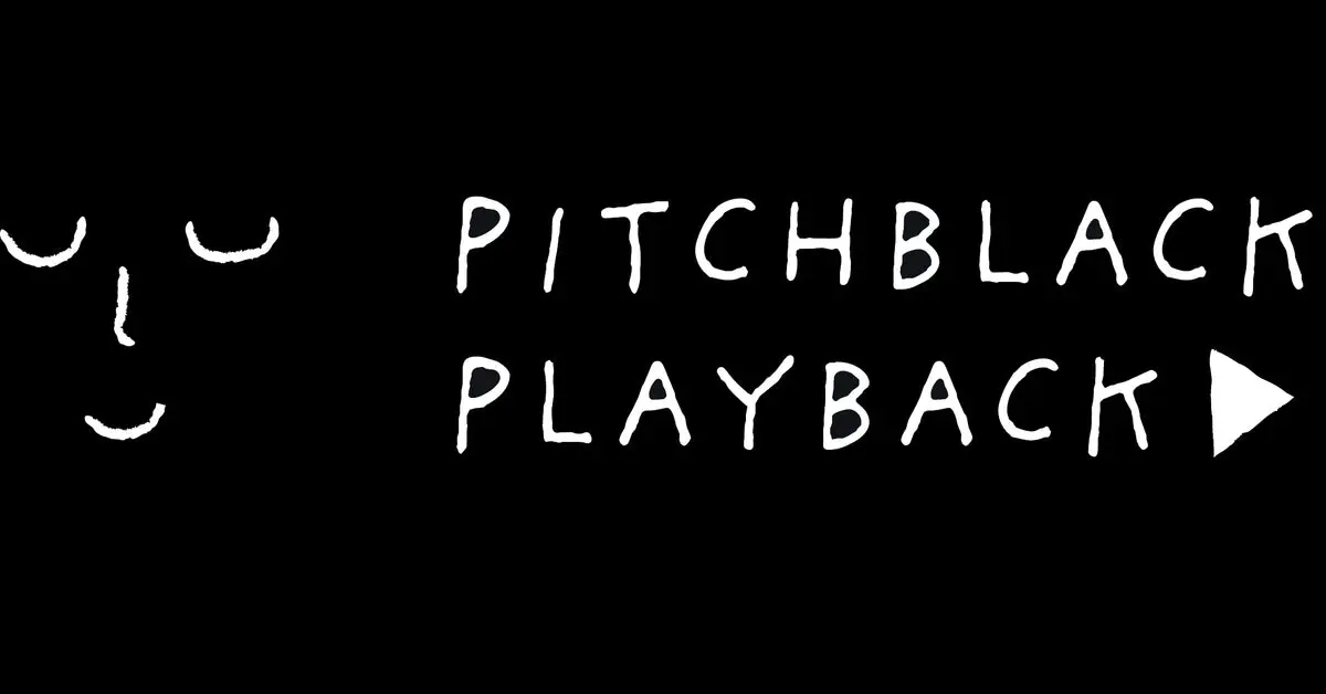 Pitchblack Playback event logo with stylised eyes and text on a black background