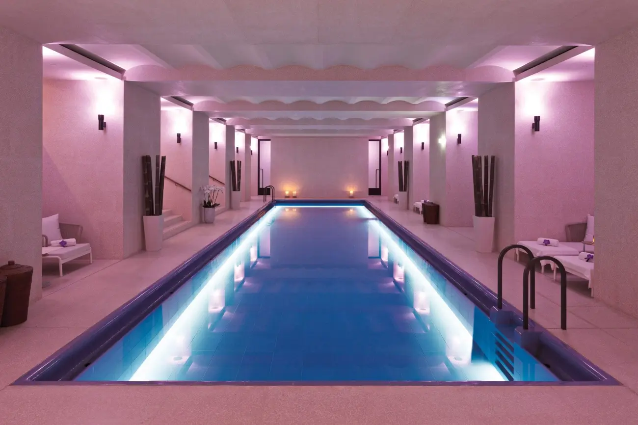 Tranquil indoor lap pool at the Akasha Holistic Wellbeing Centre, Hotel Cafรฉ Royal