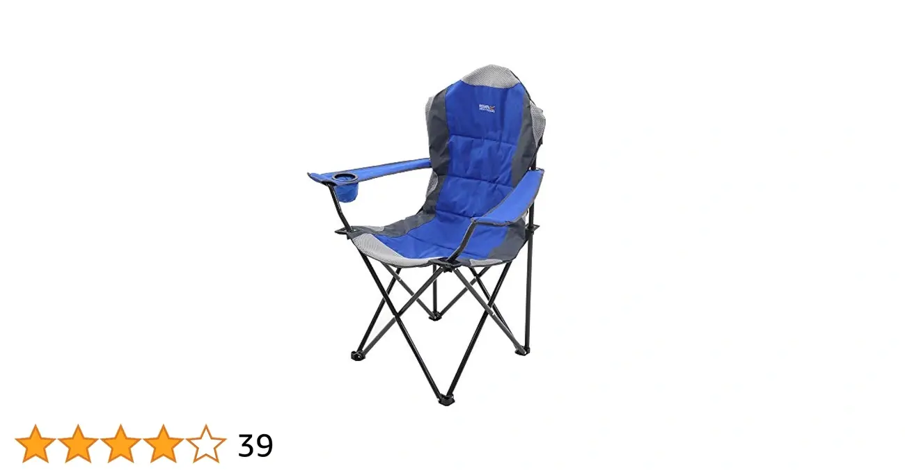 Blue and grey Regatta Kruza folding camping chair with armrest cup holder