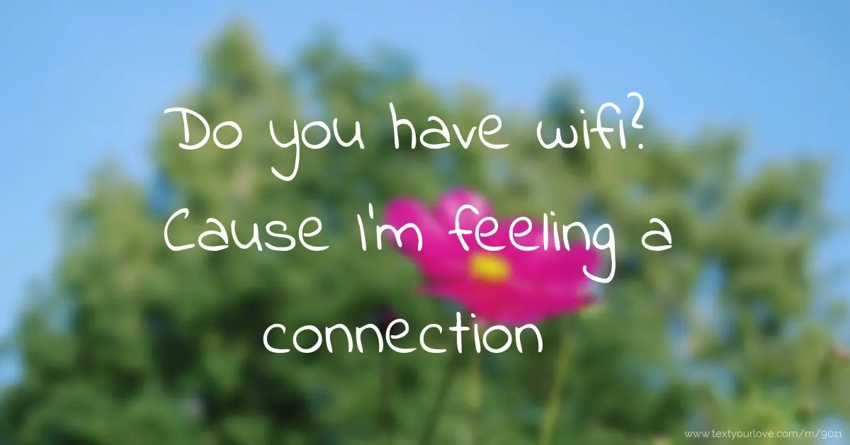 Pick-up line text 'Do you have wifi? Cause I'm feeling a connection' over blurred floral background
