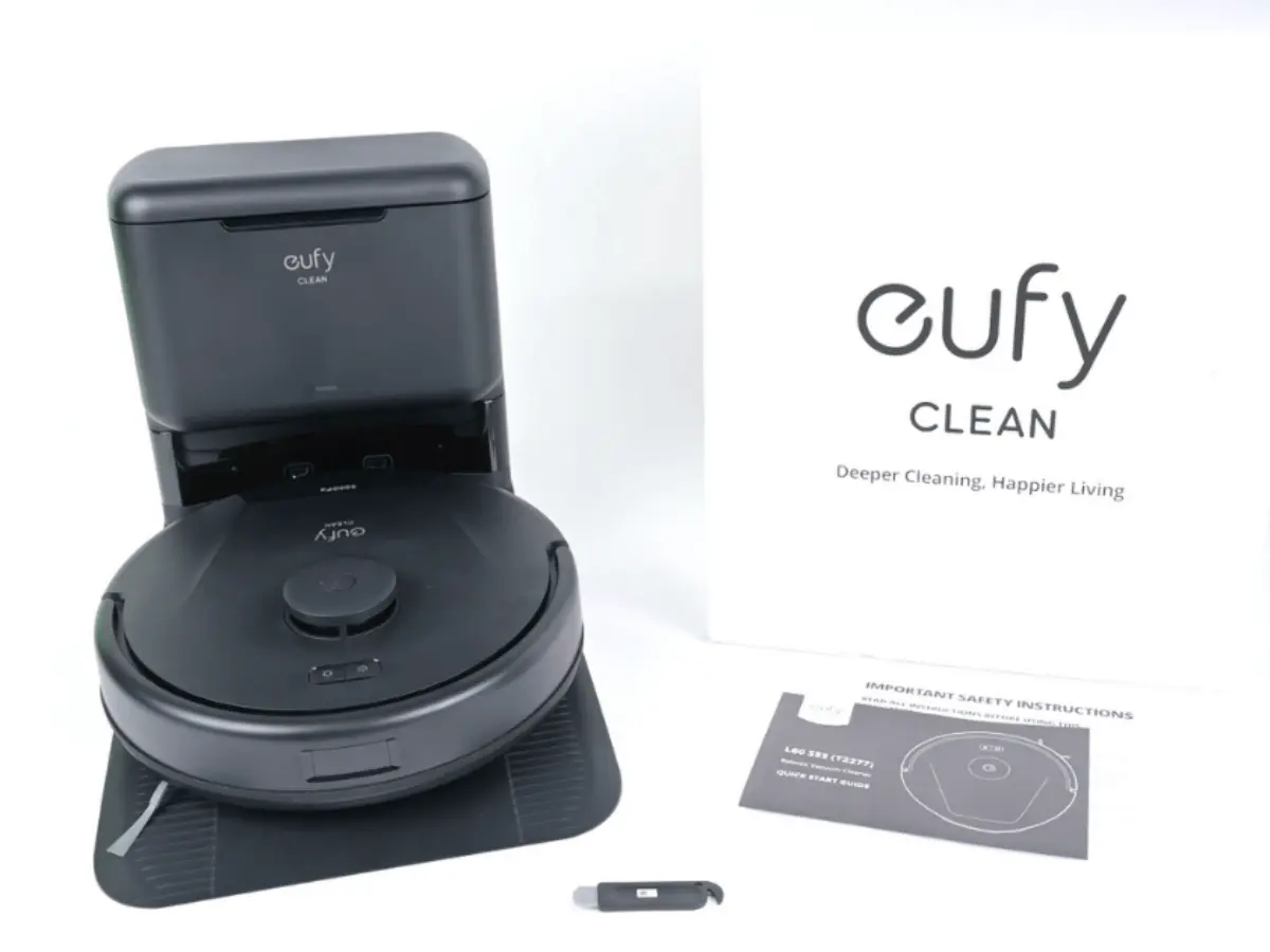 Eufy L60 Hybrid Robot Vacuum with its self-empty station and packaging