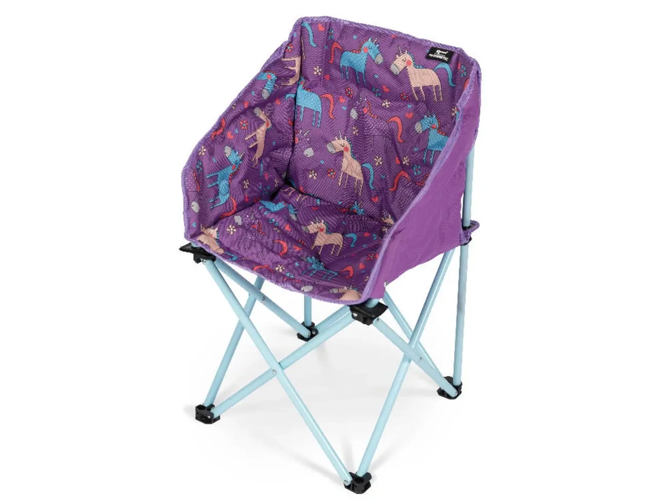 Purple Kampa Mini Tub children's camping chair with colourful unicorn pattern
