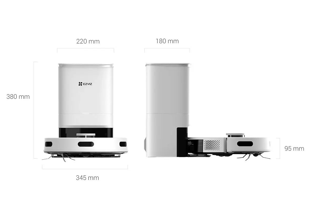 Diagram showing the dimensions of the EZVIZ RE5 Plus Robot Vacuum