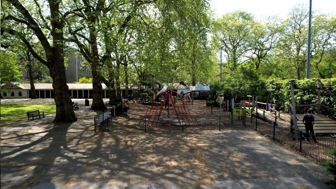 Playground equipment at Coram's Fields, a fantastic free Thing to Do in London with Kids